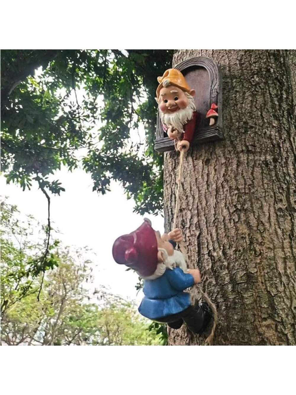 Adorable Climbing Gnomes Tree Faces Decor - Funny Garden Elf Hugger Statue for